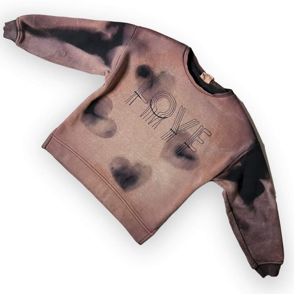 Upcycled Reworked Hand Bleach Dyed Zara Kids LOVE Pullover Sweatshirt Size 8